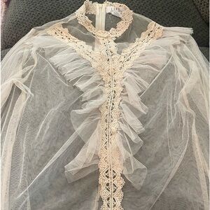 Cream Ruffled Mandarin Collar Blouse